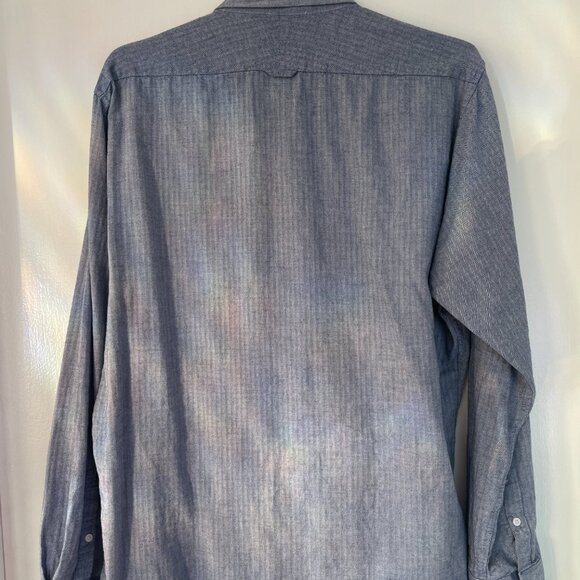 T.M. Lewin Jermyn Street London Herringbone Casual Shirt - Navy Blue - Men's L - Picture 9 of 9